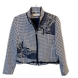 Vintage Canvasback  Black and White Houndstooth Check Floral Blazer Size…